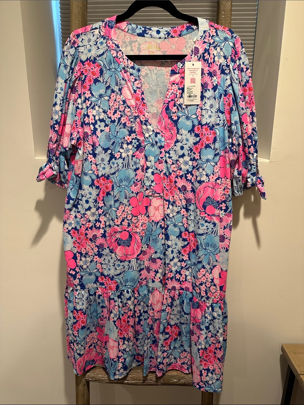 Lilly Pulitzer Pink & Blue Floral V-Neck Tunic
